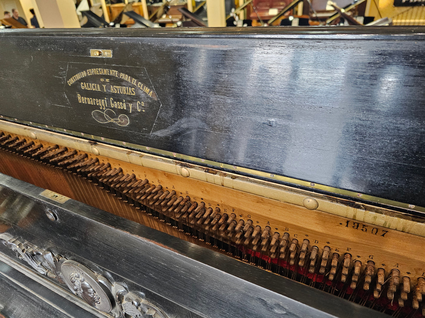 CURRENT SHOP WORK - 1850's Bernareggi 49" Black Wood Finish Upright Piano