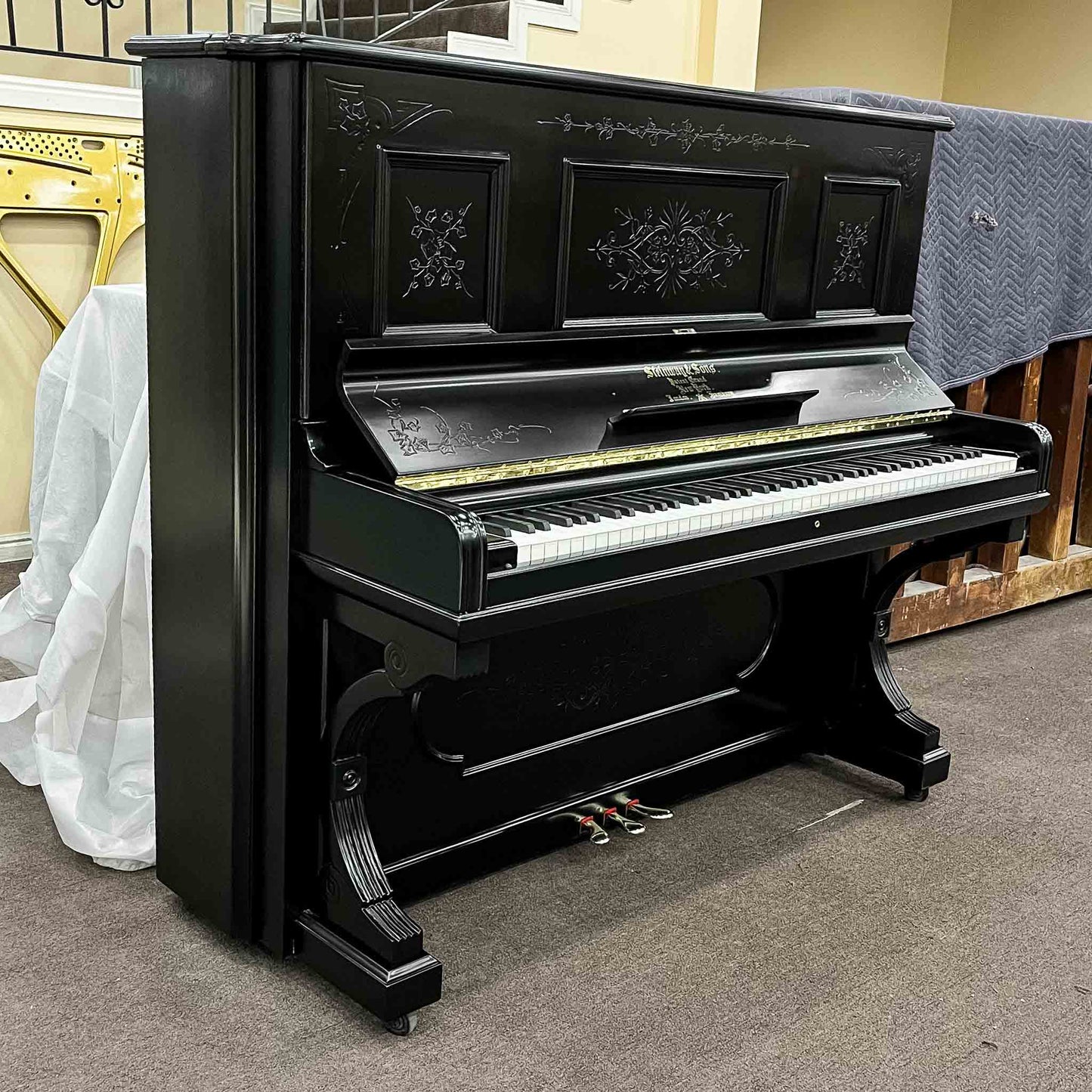 SOLD 1887 Steinway 52" Black Commissioned Upright Piano