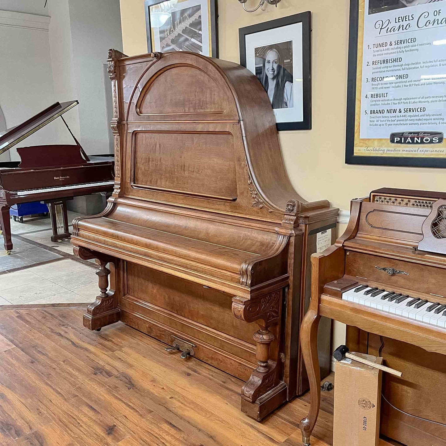 CURRENT SHOP WORK - 1885 Schimmel & Nelson 74" Wood Finish Commissioned Upright Verti-Grand Piano