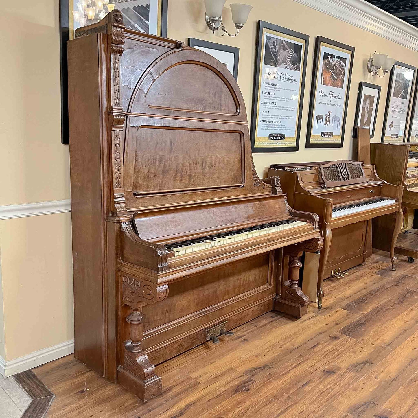 CURRENT SHOP WORK - 1885 Schimmel & Nelson 74" Wood Finish Commissioned Upright Verti-Grand Piano