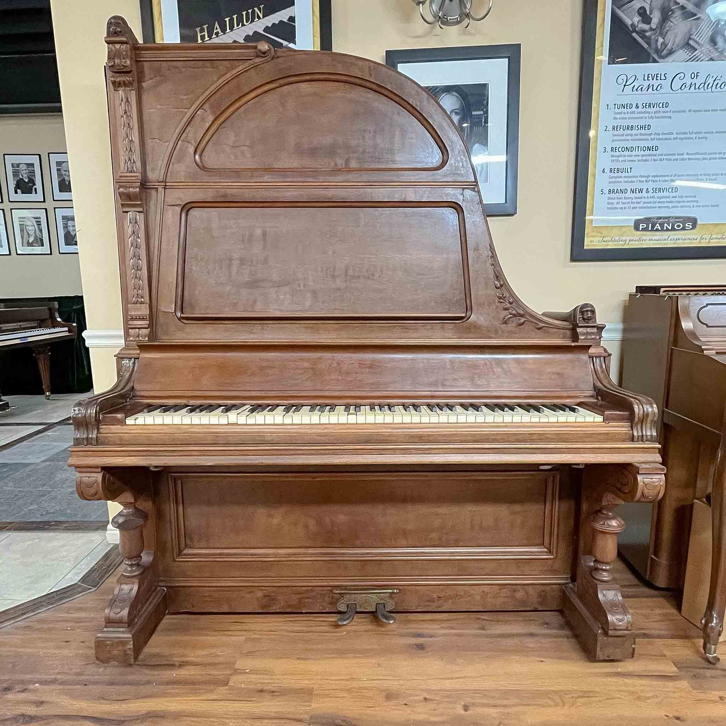 CURRENT SHOP WORK - 1885 Schimmel & Nelson 74" Wood Finish Commissioned Upright Verti-Grand Piano