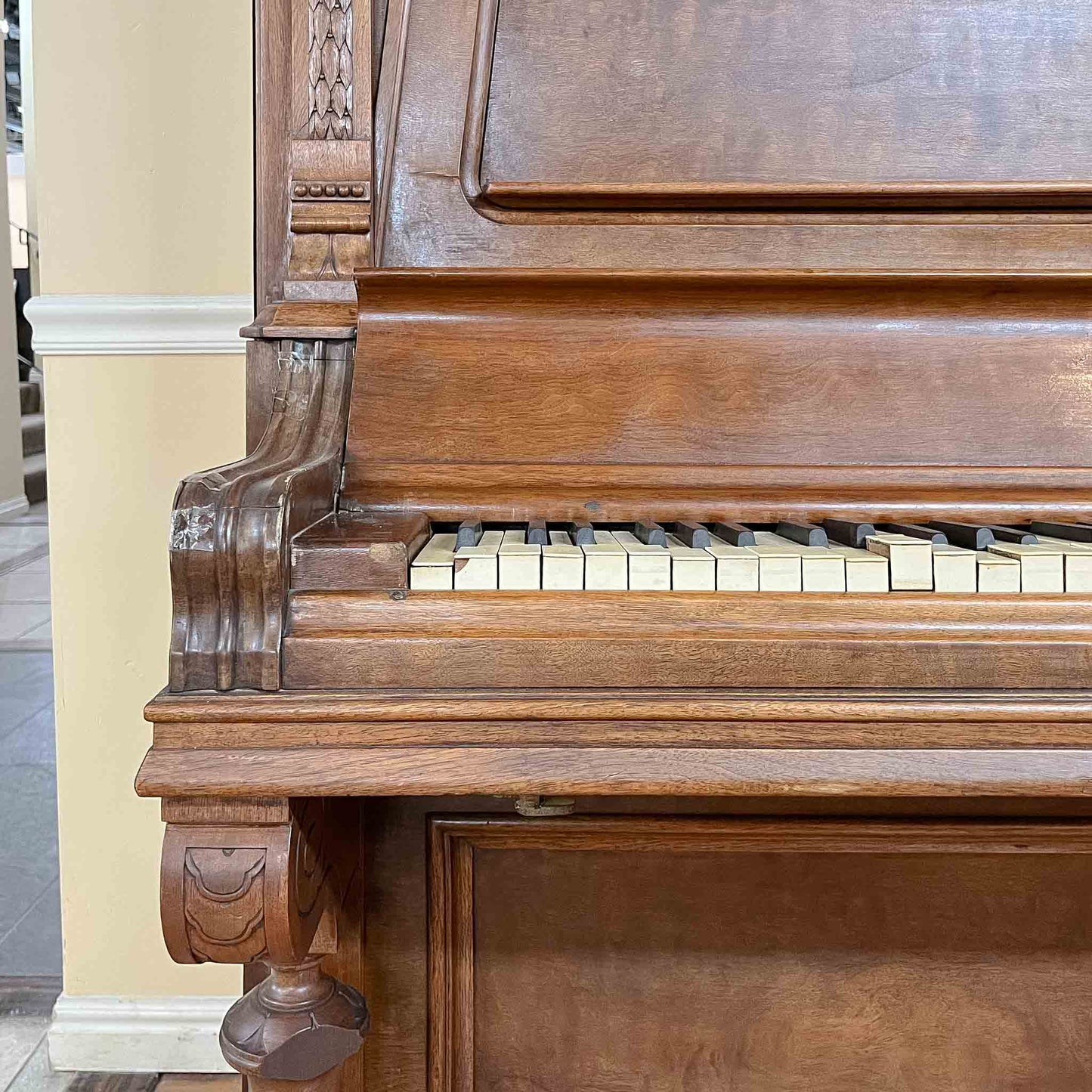 CURRENT SHOP WORK - 1885 Schimmel & Nelson 74" Wood Finish Commissioned Upright Verti-Grand Piano