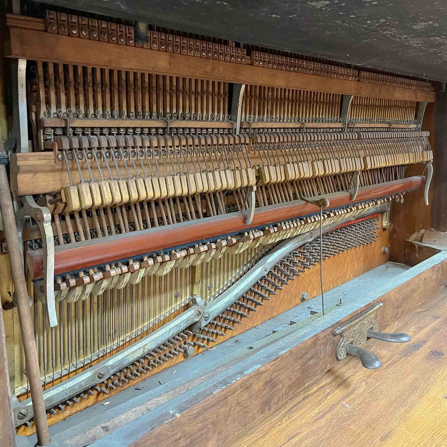 CURRENT SHOP WORK - 1885 Schimmel & Nelson 74" Wood Finish Commissioned Upright Verti-Grand Piano