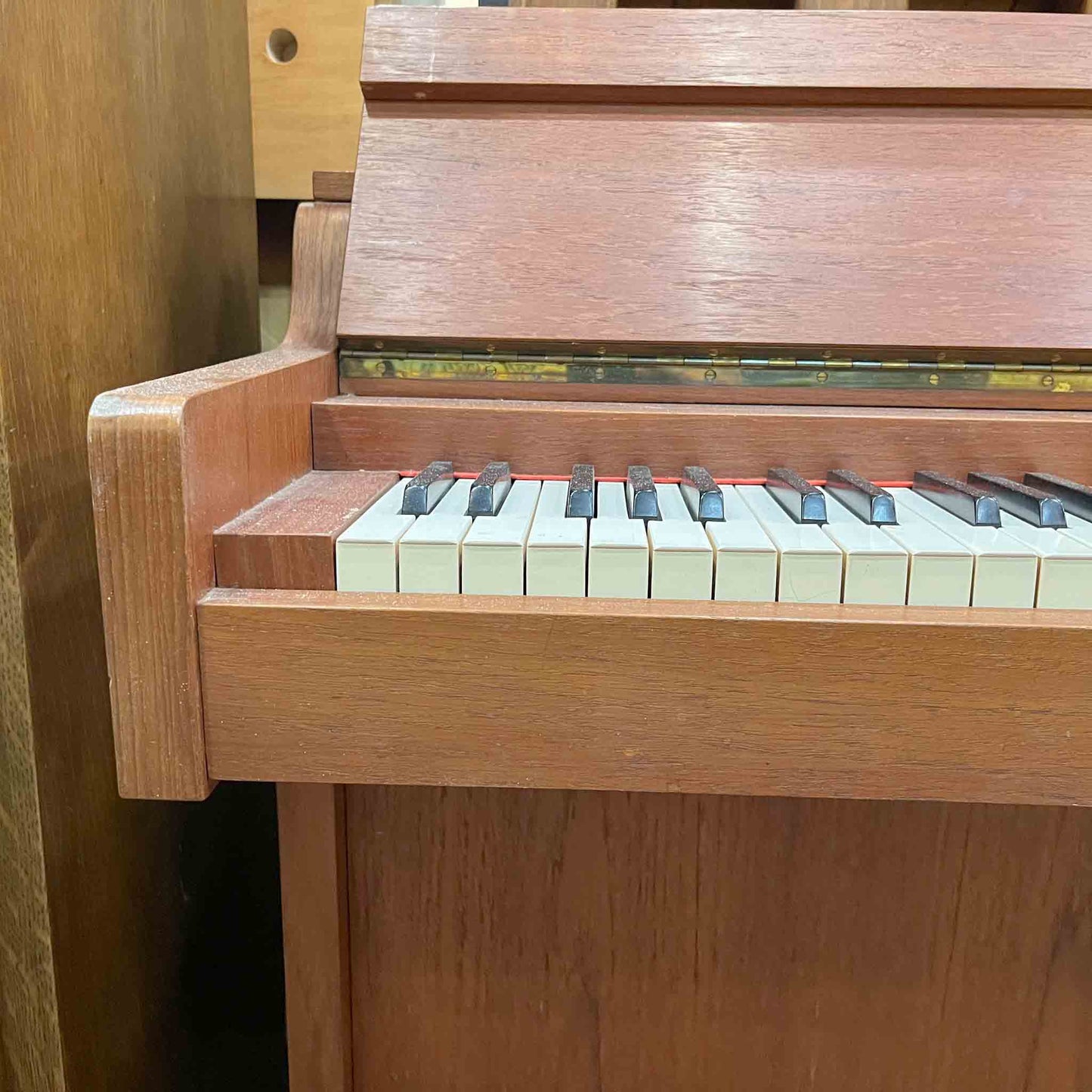 AVAILABLE TO RESTORE: CALL FOR CUSTOM PRICING - 1960 Louis Zwicki 36" Teak Wood Finish Spinet Piano