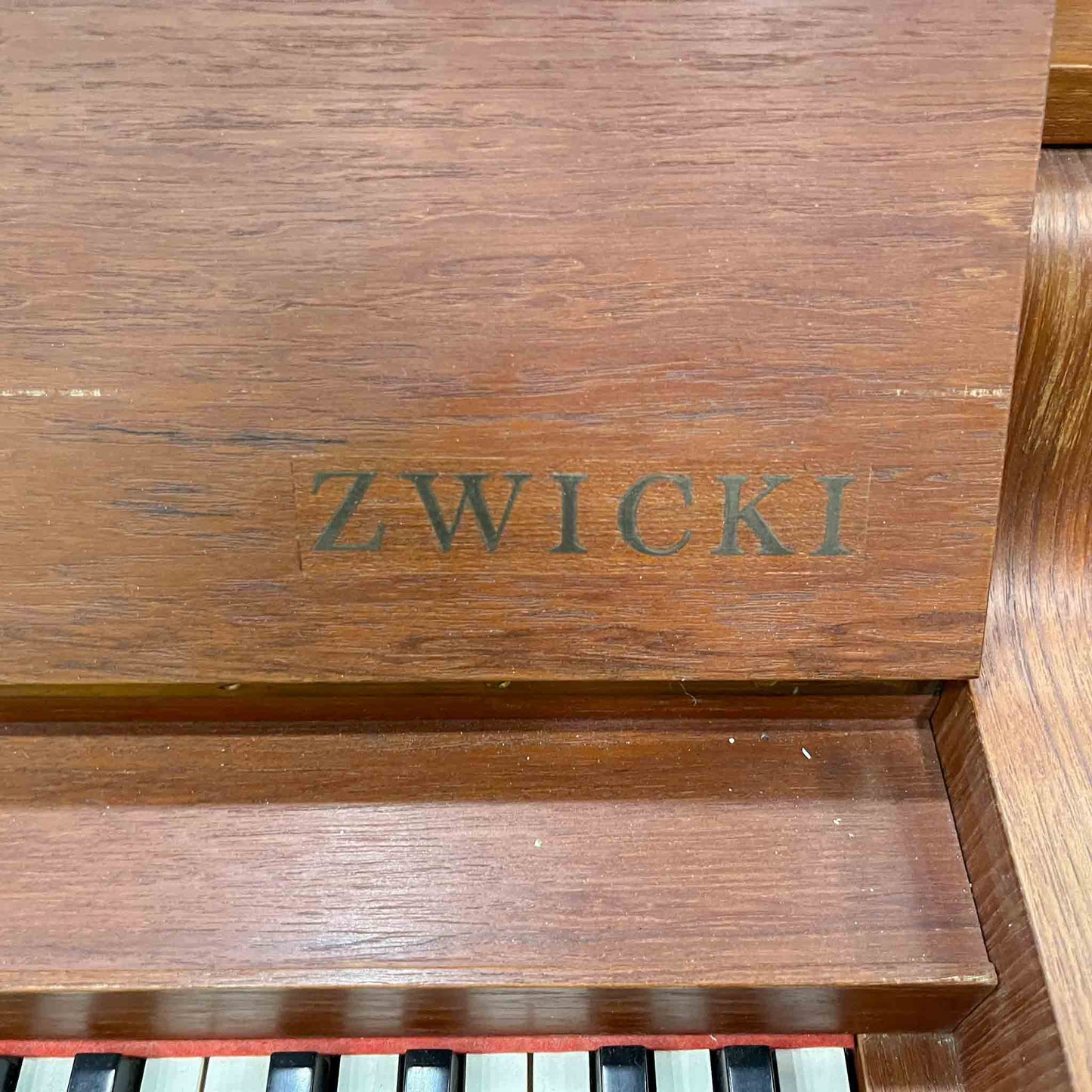 AVAILABLE TO RESTORE: CALL FOR CUSTOM PRICING - 1960 Louis Zwicki 36" Teak Wood Finish Spinet Piano