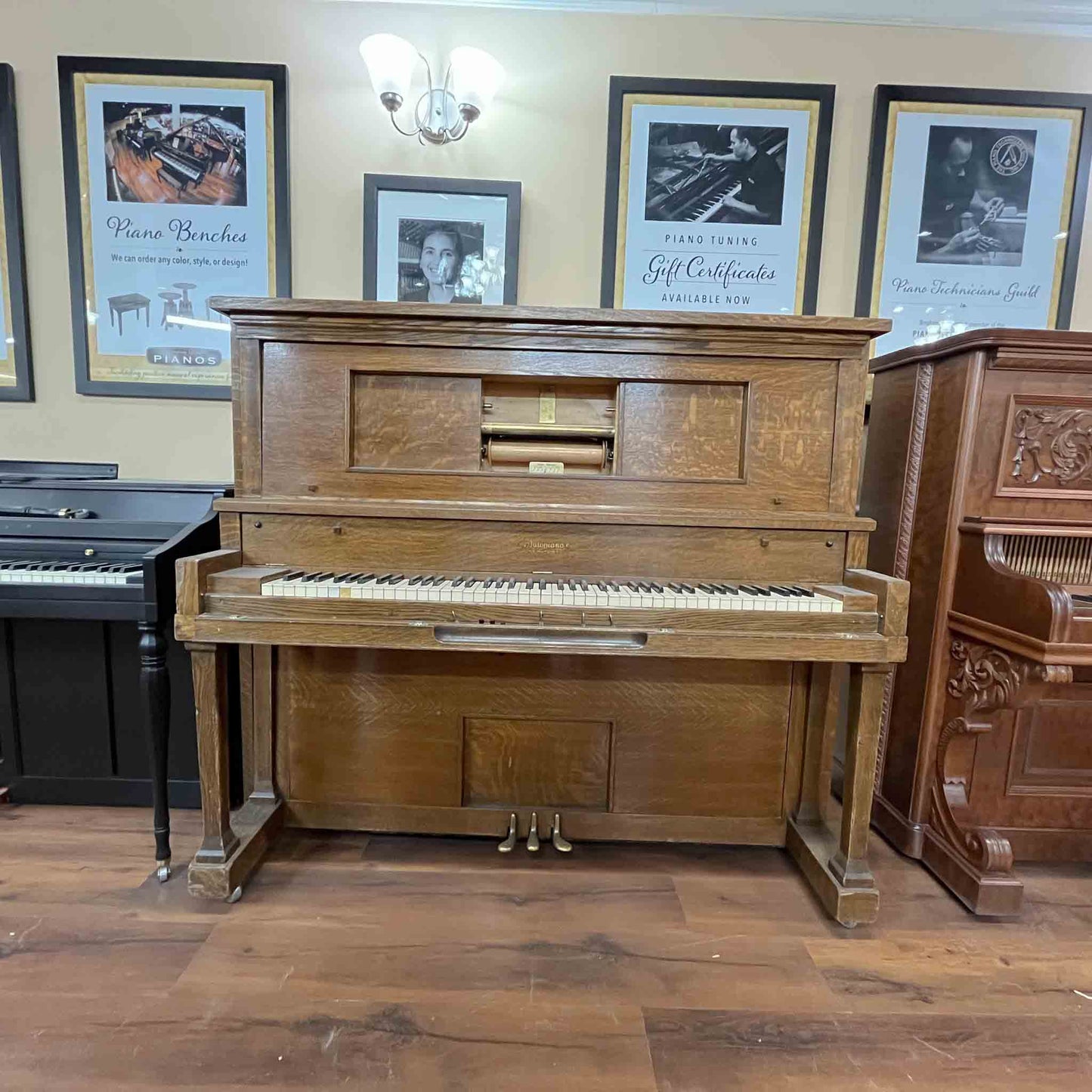 CURRENT SHOP WORK - 1912 AutoPiano 55" Wood Finish Commissioned Upright Player Piano