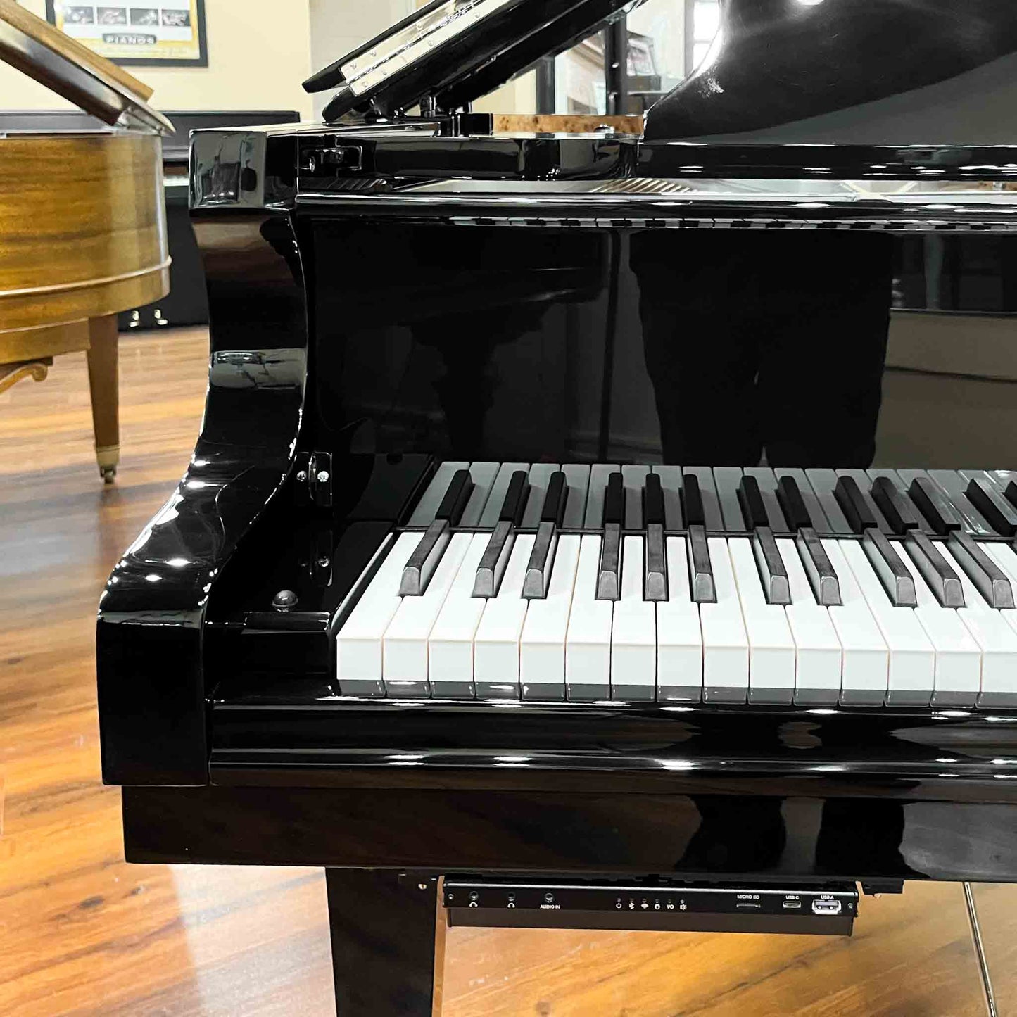 SOLD Hailun 178 5'10" Custom Nickel Trim Polished Black Grand Piano with Self Playing QRS System