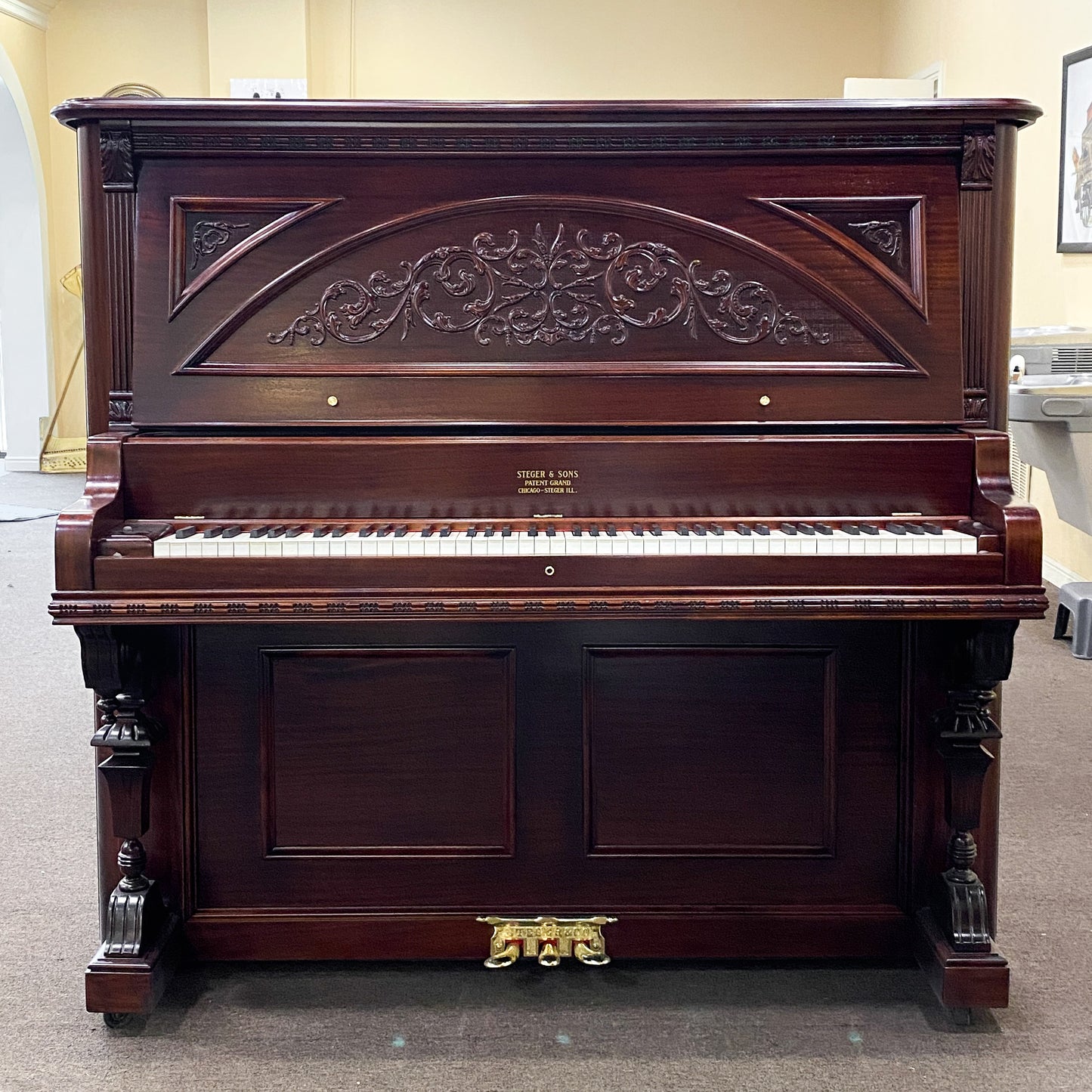 SOLD 1901 Steger Commissioned Mahogany Wood Finish Upright Piano