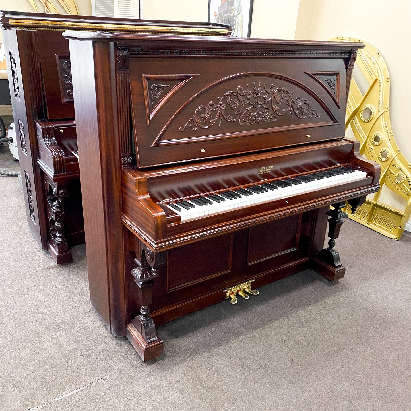 SOLD 1901 Steger Commissioned Mahogany Wood Finish Upright Piano