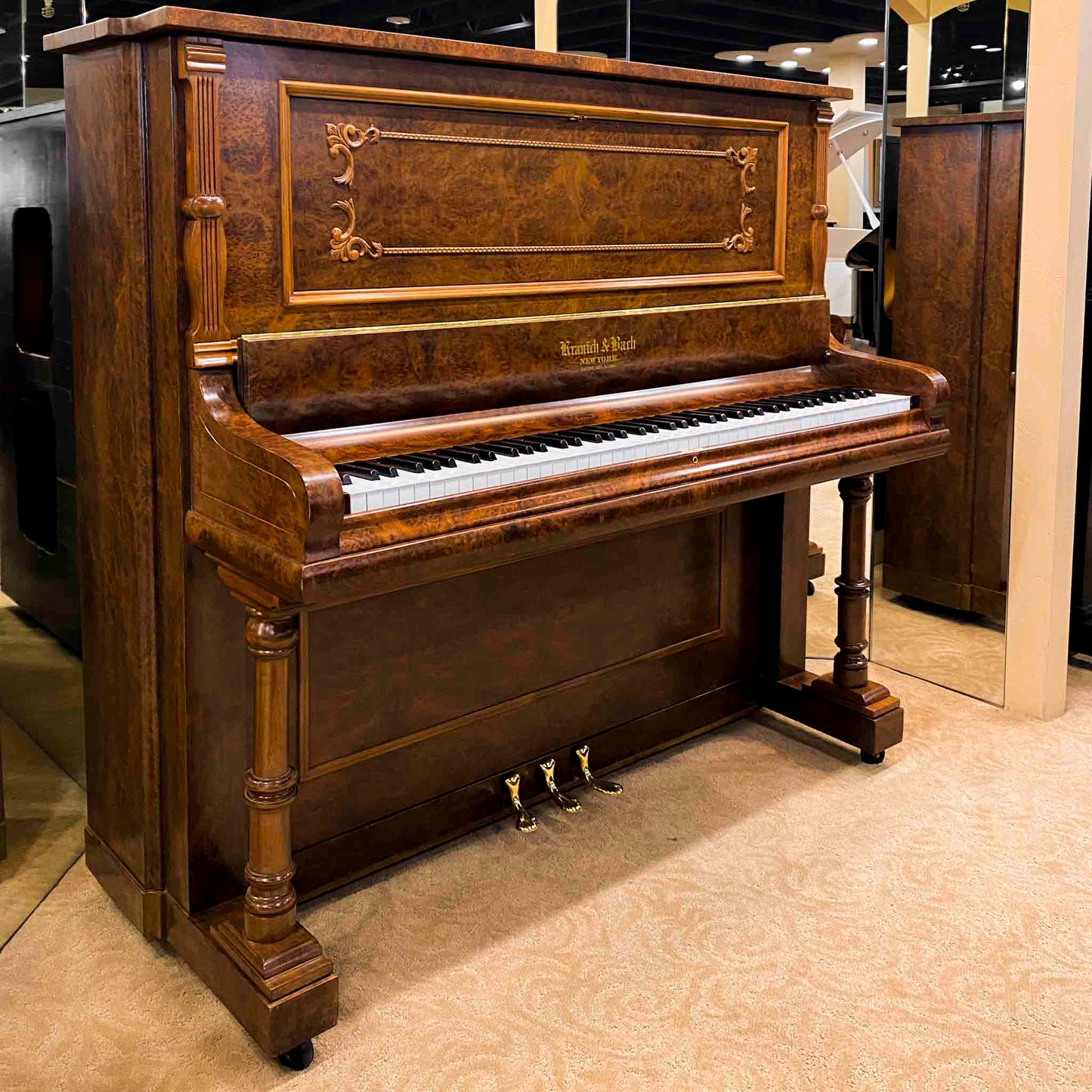 1905 Kranich & Bach 54" Walnut Wood Finish Upright Piano - with QRS Self Playing System