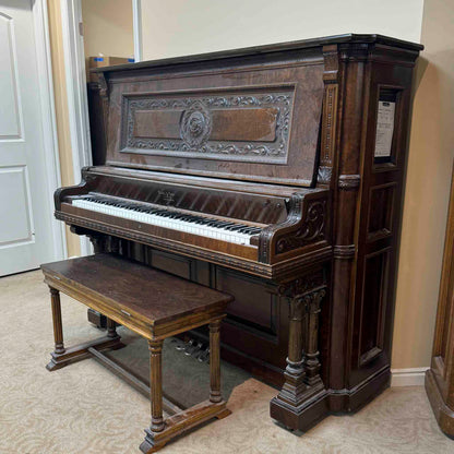 1908 Wing & Son 57" Wood Finish Upright Piano