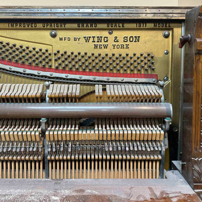 1908 Wing & Son 57" Wood Finish Upright Piano