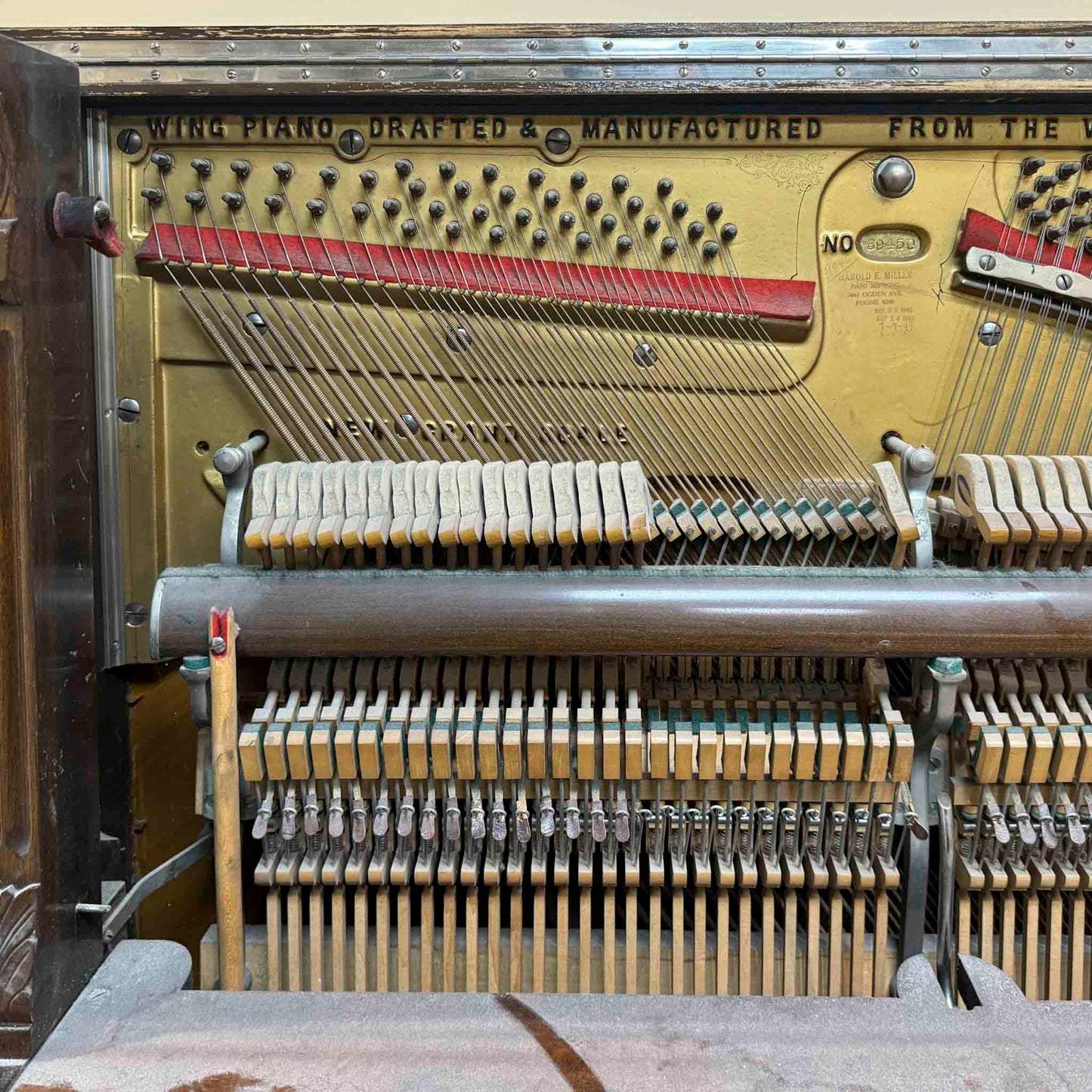 1908 Wing & Son 57" Wood Finish Upright Piano