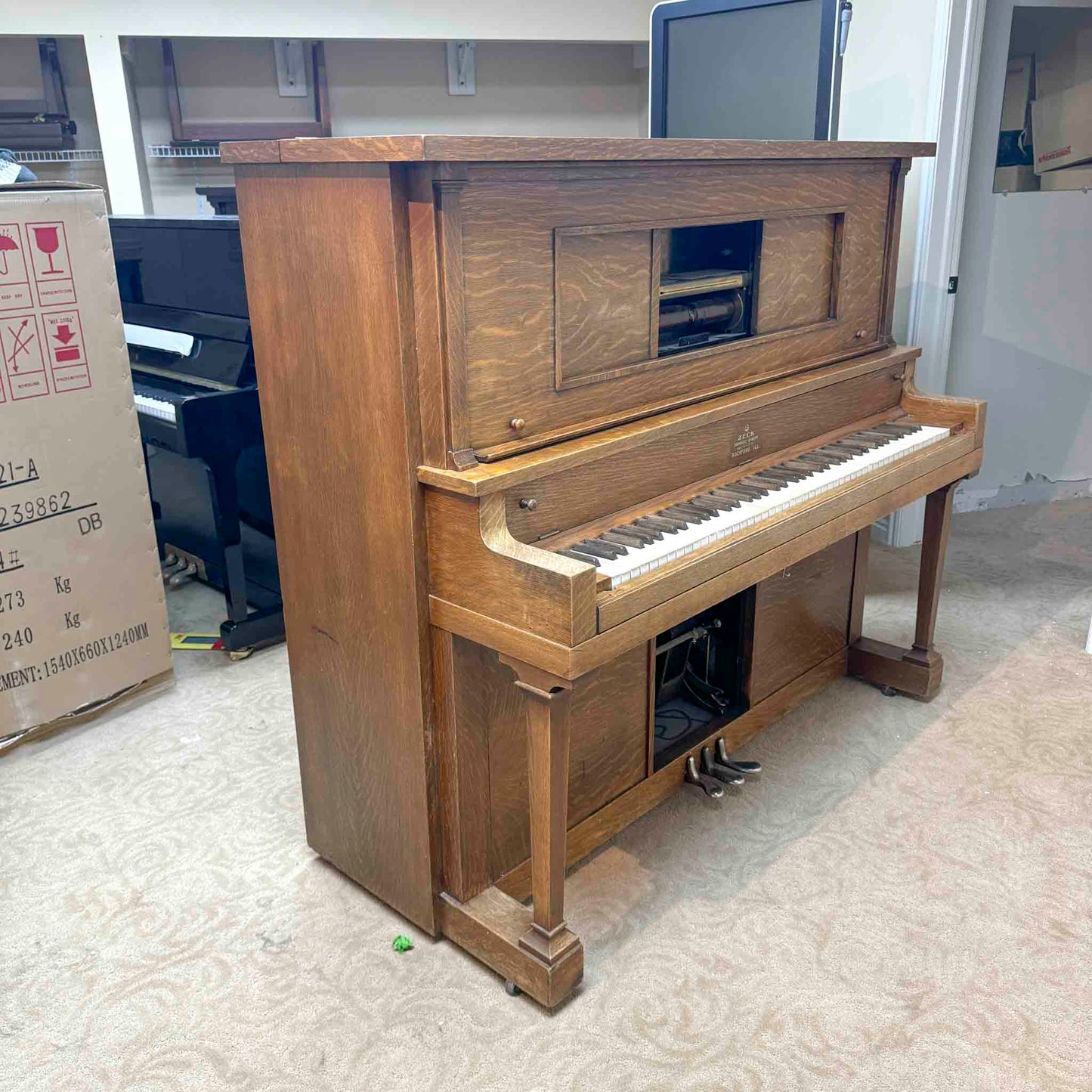 SOLD 1920 Zeck 54" Commissioned Upright Player Piano