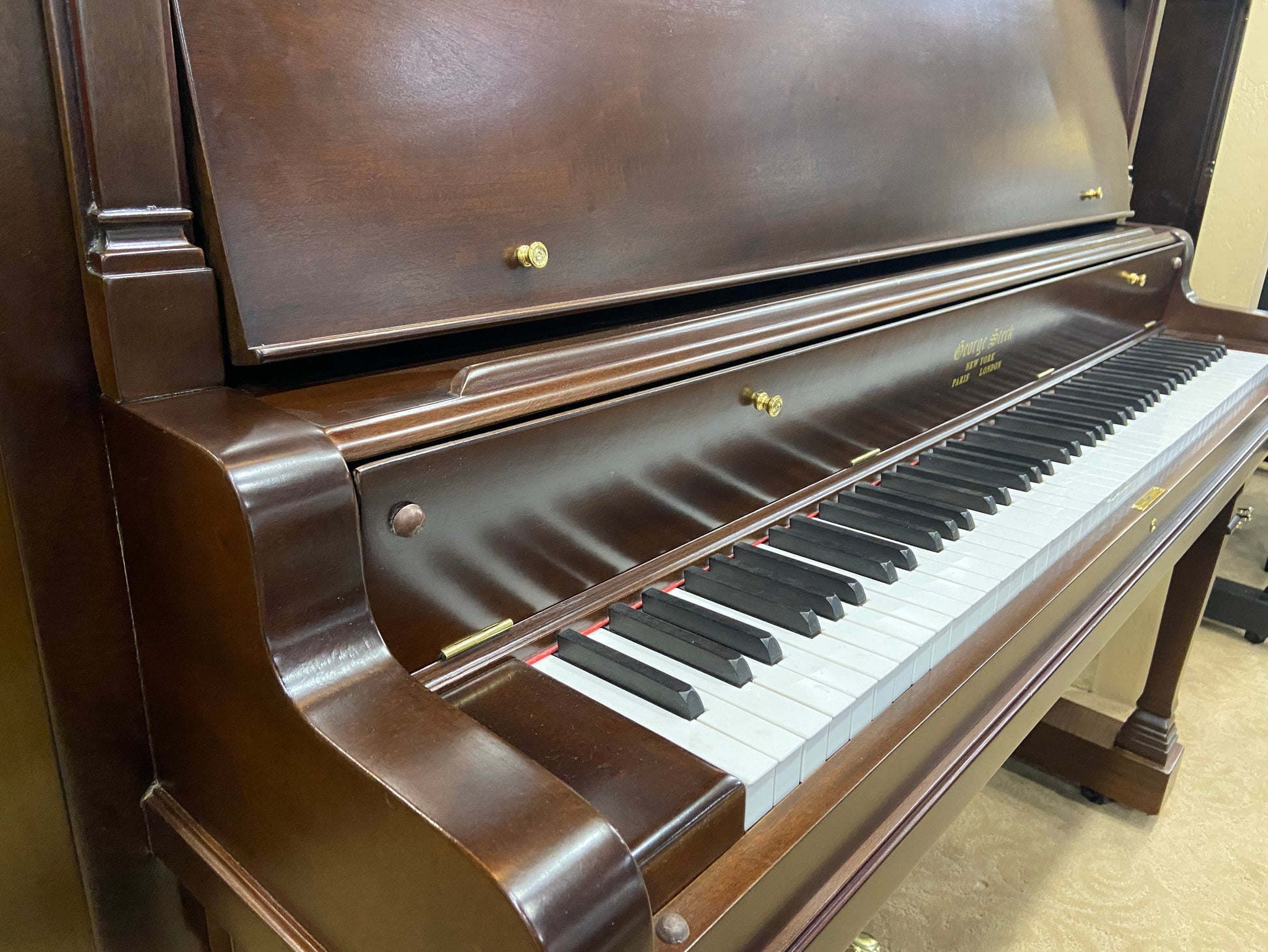 Image 2 of 1900 George Steck Upright / 54" / Mahogany / QRS #170021 PNO221400071
 (same serial # as Roney Steinway)