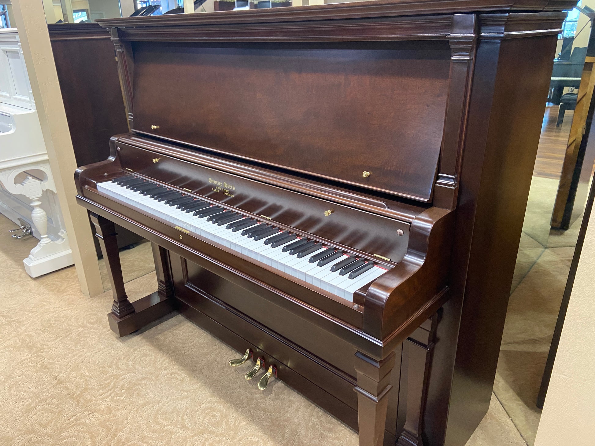 Image 7 of 1900 George Steck Upright / 54" / Mahogany / QRS #170021 PNO221400071
 (same serial # as Roney Steinway)