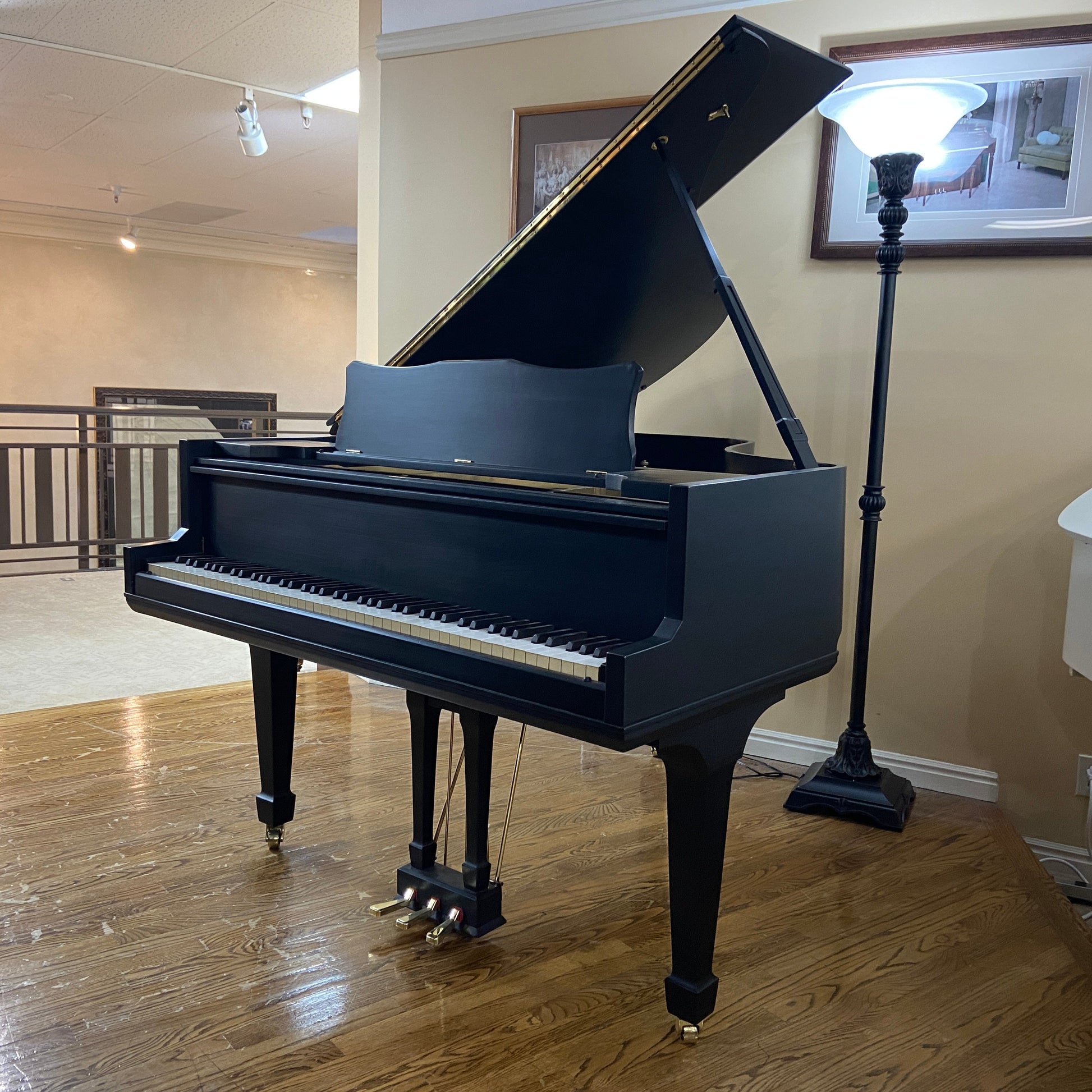 Image 2 of Black Satin Refinished Grand Piano with ORIGINAL Ebony Keytops That Look Like NEW!