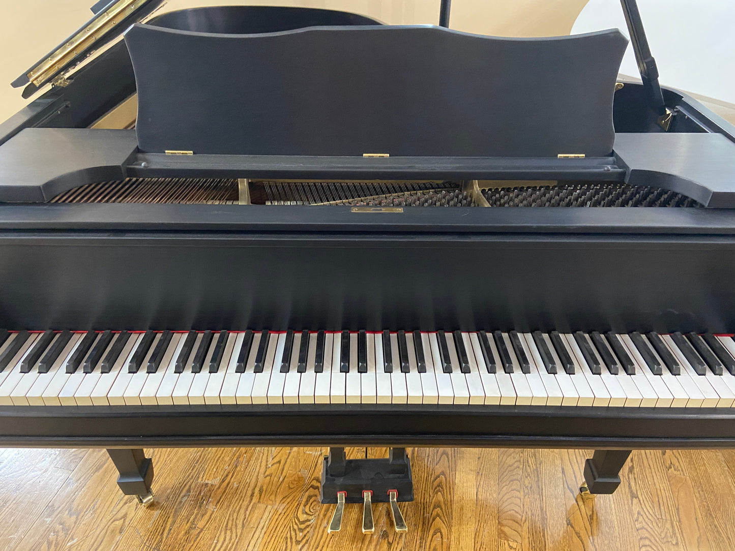 Image 3 of Black Satin Refinished Grand Piano with ORIGINAL Ebony Keytops That Look Like NEW!