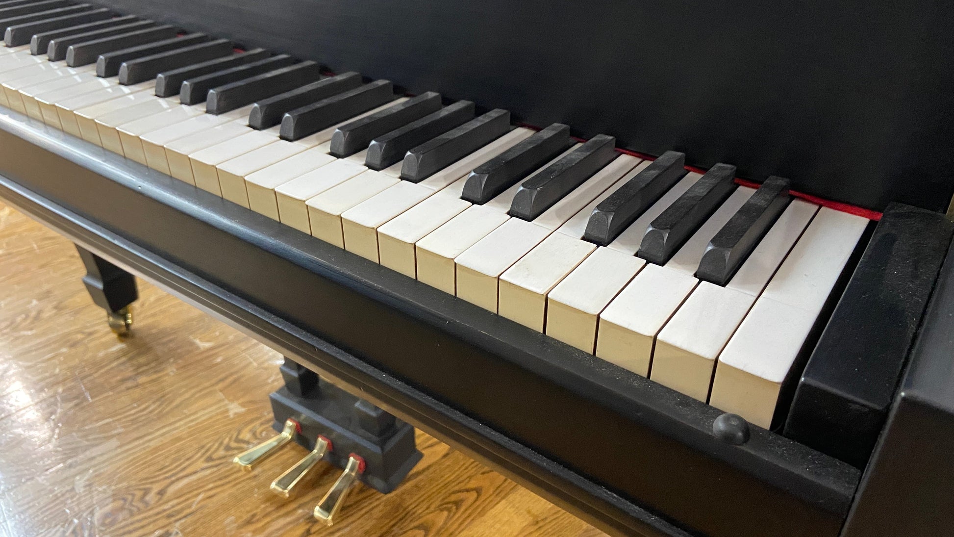 Image 4 of Black Satin Refinished Grand Piano with ORIGINAL Ebony Keytops That Look Like NEW!