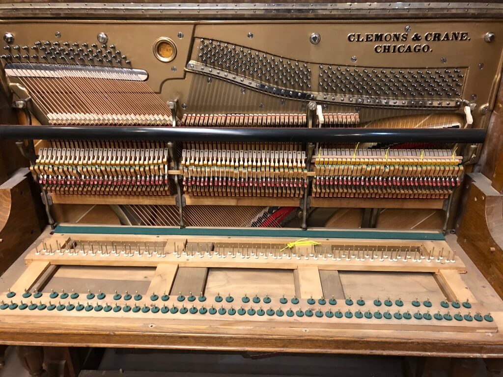 piano restoration on Clemons and Crane Upright after cleaning